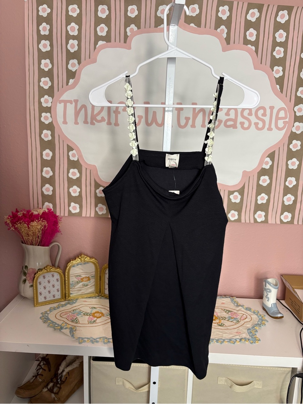 NWT Maeve Black Tank with Embellished Straps